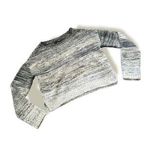 Aqua | Marled Gray Wool Blend Boxy Semi-Crop Knit Sweater (SIZE S)